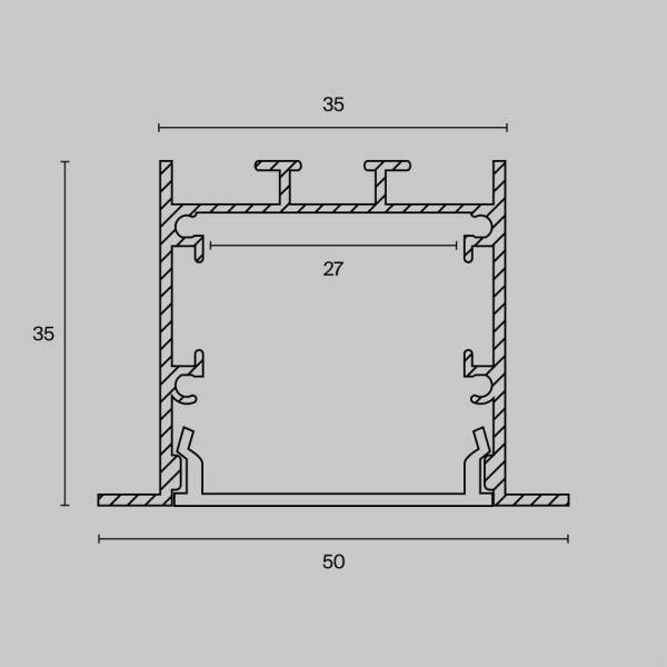 Алюминиевый профиль встраиваемый 50x35