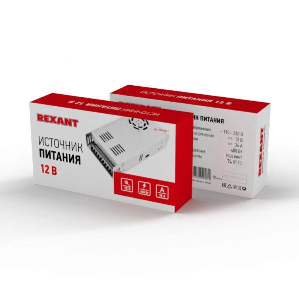 Источник питания Slim 12V DC 33,4A 400W с разъемами под винт (IP20) REXANT