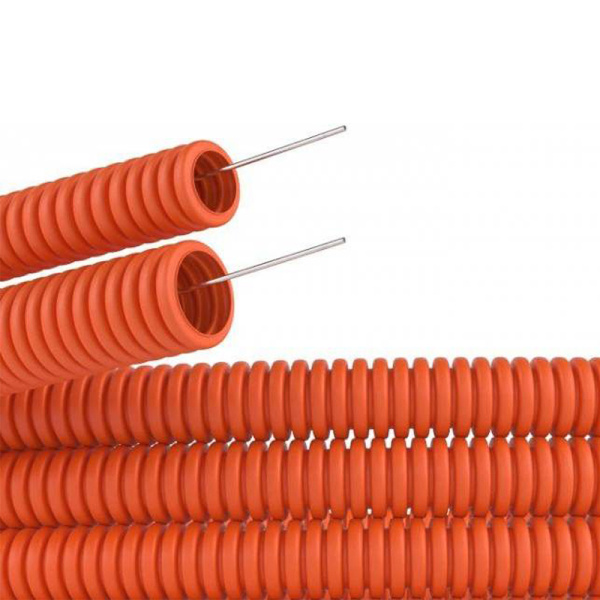 Труба гофрированная из ПНД с зондом, ø40мм, оранжевая (15 м/уп) REXANT 
