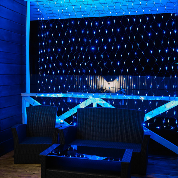 Гирлянда светодиодная Сеть 2,5х2,5м 432 LED БЕЛЫЙ/СИНИЙ черный ПВХ IP65 постоянное свечение 230В блок в комплекте NEON-NIGHT 