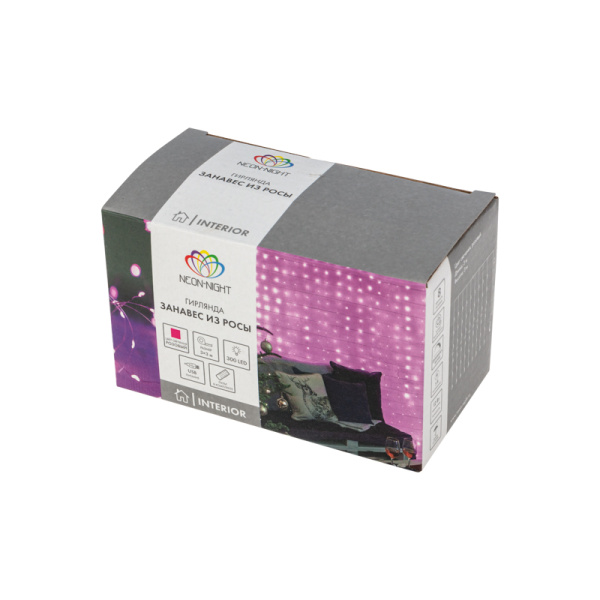 Гирлянда Светодиодный дождь из росы 3х3 м, розовый, USB + пульт управления NEON-NIGHT