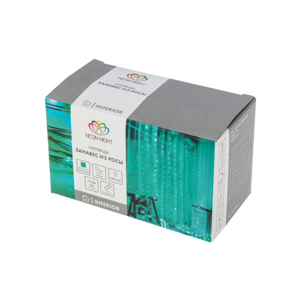 Гирлянда Светодиодный дождь из росы 3х3 м, бирюзовый, USB + пульт управления NEON-NIGHT