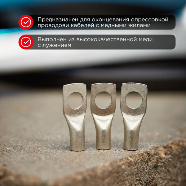 Наконечник медный луженый ТМЛ-Р 6–6 (6мм² - Ø6мм) (в упак. 10 шт.) REXANT