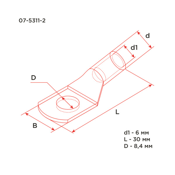 Наконечник медный луженый ТМЛ-Р 16–8 (16мм² - Ø8мм) (в упак. 5 шт.) REXANT