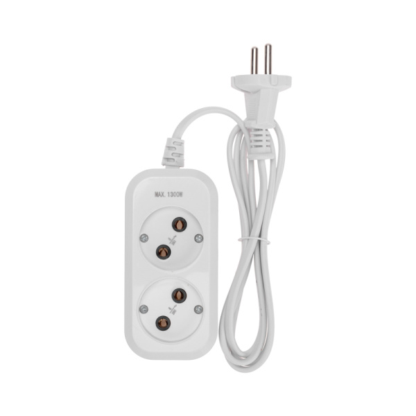 Удлинитель 2 гнезда, 1,5м, 2х0,75мм², б/з, белый PROconnect