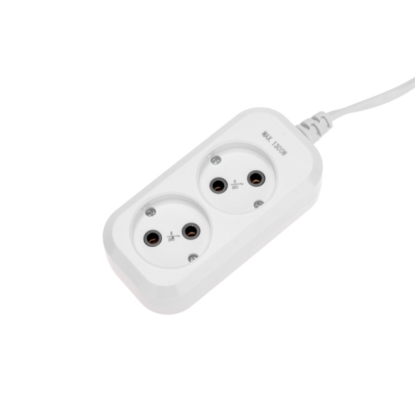 Удлинитель 2 гнезда, 1,5м, 2х0,75мм², б/з, белый PROconnect