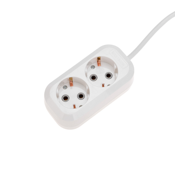 Удлинитель 2 гнезда, 5м, 3х0,75мм², с/з, белый PROconnect