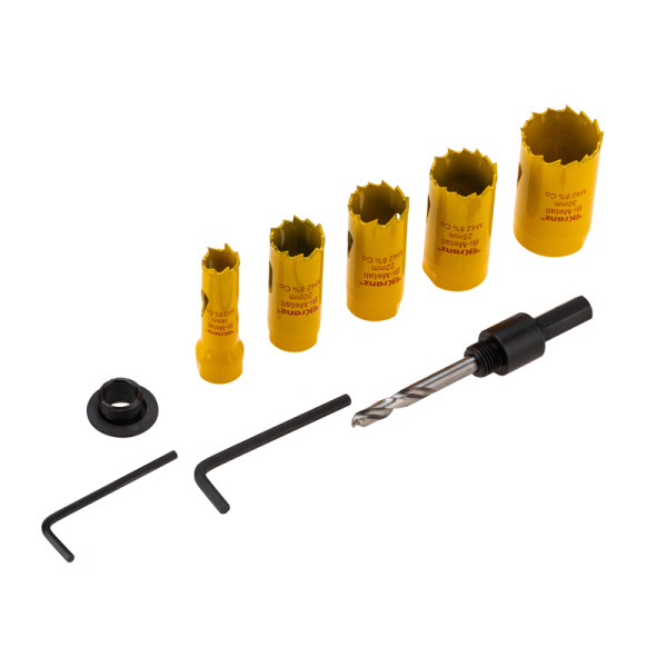 Набор коронок Bimetal (14, 20, 22, 25, 30, 35, 40, 51, 60, 64, 67), 16 предметов, металлический кейс KRANZ