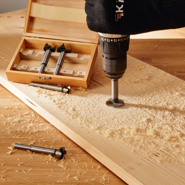 Набор сверл Форстнера (петельных) по дереву, 10-15-20-25-35 х 73мм, 5 шт, цилиндрический хвостовик KRANZ