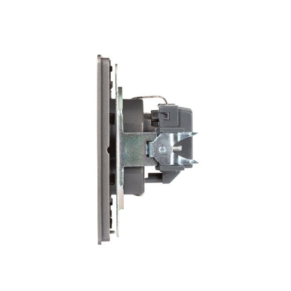 Розетка ROUND 1-ая с/з с/у, со шторками 16А титан KRANZ