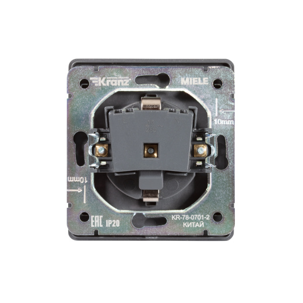Розетка ROUND 1-ая с/з с/у, со шторками 16А титан KRANZ