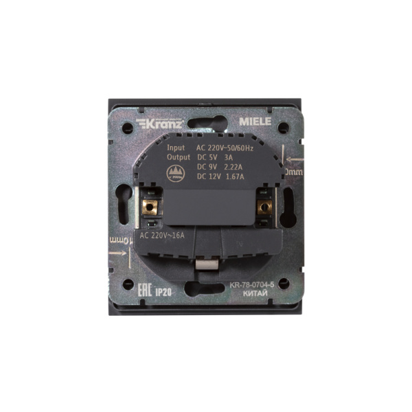 Розетка STRONG 1-ая с/з с/у з/ш 16А с USB A+C быстрой зарядки 5В/3А антрацит KRANZ