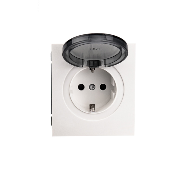 Розетка STRONG 1-ая с/з с/у, со шторками и крышкой 16А жемчуг KRANZ