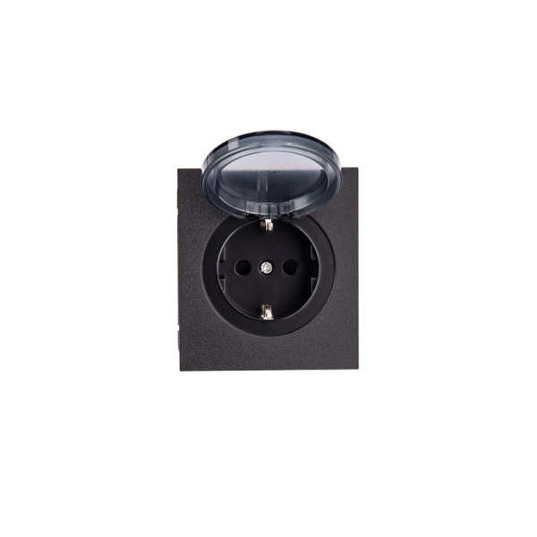 Розетка STRONG 1-ая с/з с/у, со шторками и крышкой 16А антрацит KRANZ