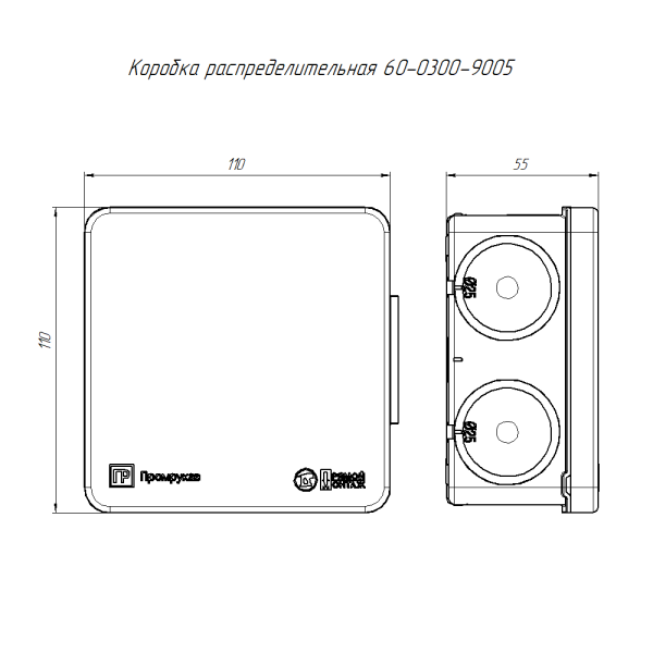 Коробка распределительная 60-0300-9005 для прямого монтажа двухкомпонентная безгалогенная (HF) черная 100х100х50 (66шт/кор) Промрукав