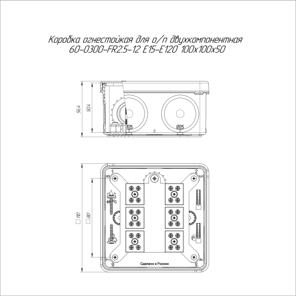 Коробка огнестойкая для о/п двухкомпонентная 60-0300-FR2.5-12 Е15-Е120 RAL2004 100х100х50 (14 шт/кор) Промрукав