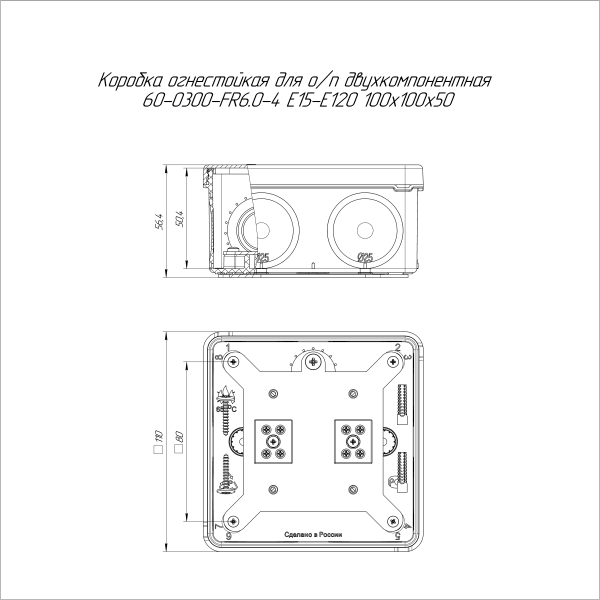 Коробка огнестойкая для о/п двухкомпонентная 60-0300-FR6.0-4 Е15-Е120 RAL2004 100х100х50 (14 шт/кор) Промрукав