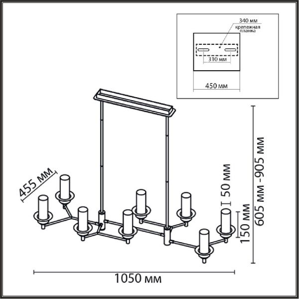 6554/8C CLASSI LN25 28 бронза/коньячный/металл/стекло Люстра потолочная E14 8*40W 220V MADONNA