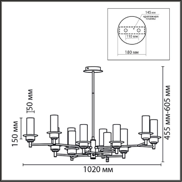6554/12C CLASSI LN25 28 бронза/коньячный/металл/стекло Люстра потолочная E14 12*40W 220V MADONNA