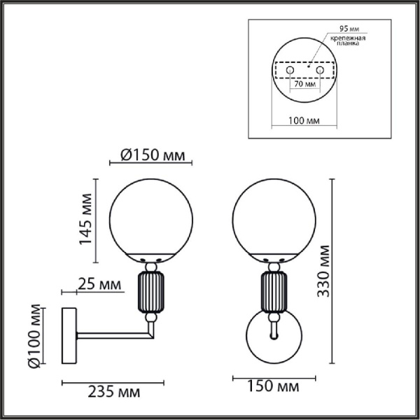 6580/1W CLASSI LN25 53 французское золото, серый/белый металл, керамика/стекло Настенный светильник E14 1*40W 220V VIVIEN