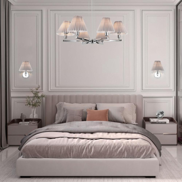 Подвесная люстра с тканевыми абажурами 60136/6 хром/серый