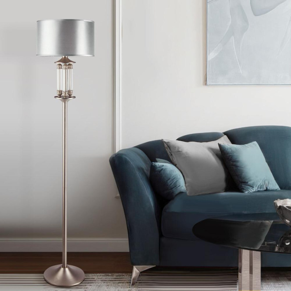 Напольный светильник с тканевым абажуром 01046/1 сатин-никель