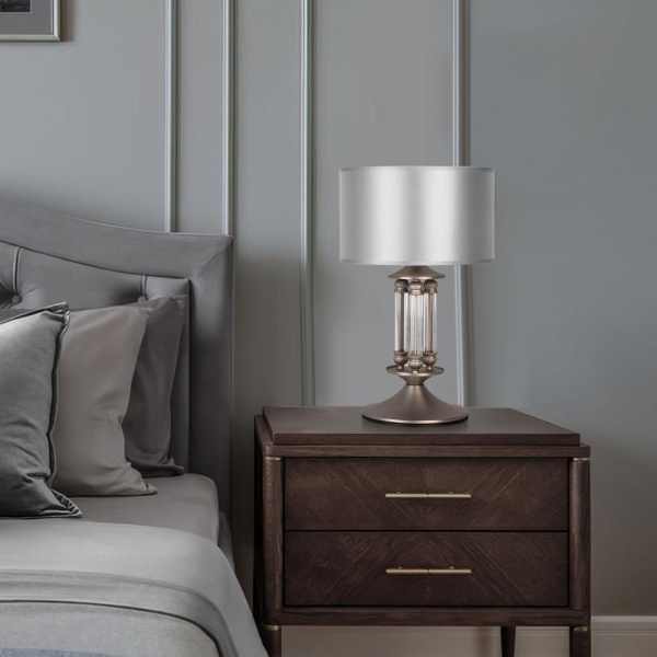 Настольный светильник с тканевым абажуром 01045/1 сатин-никель