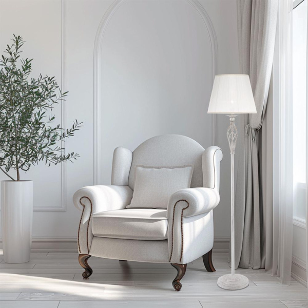 Напольный светильник с тканевым абажуром 01003/1 белый с золотом