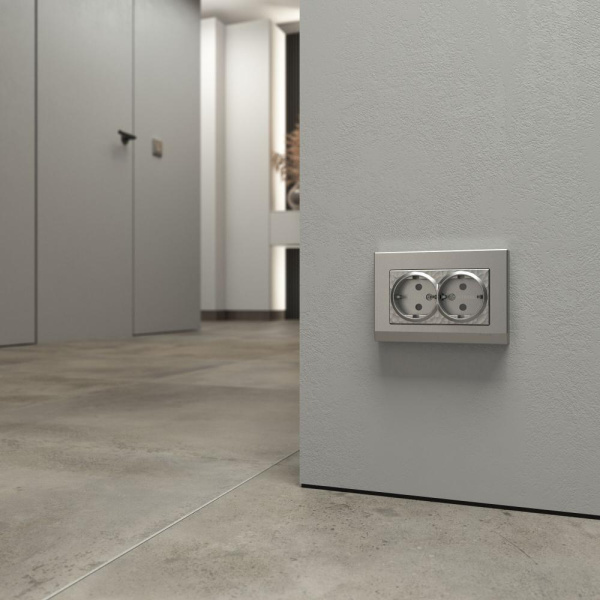 Розетка двойная с заземлением (серебряный) W1272006