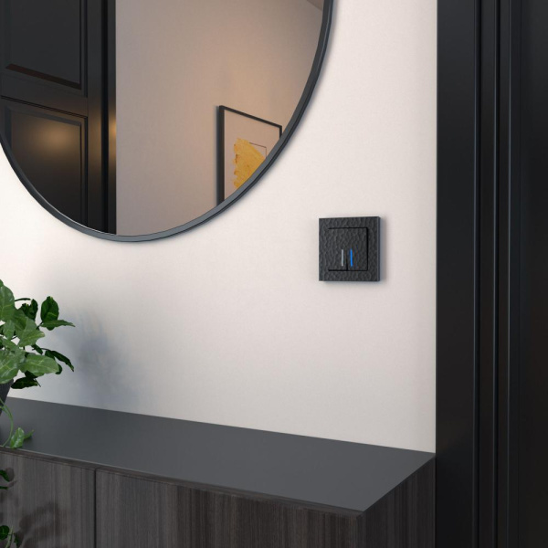 Выключатель двухклавишный проходной с подсветкой (черный) W1222108