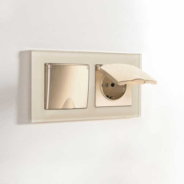 Розетка влагозащ. с зазем. с защит. крышкой и шторками (шампань рифленый) W1171210