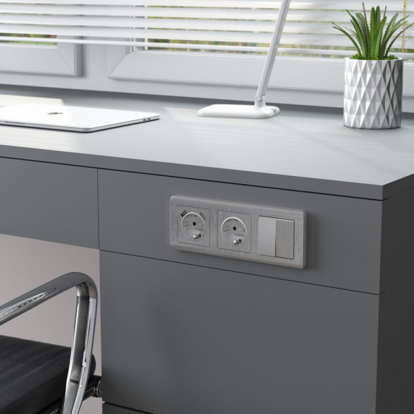 Выключатель двухклавишный проходной (cеребряный рифленый) W1122009