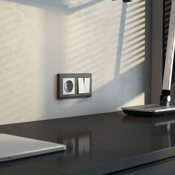 Выключатель  двухклавишный (cеребряный рифленый) W1120009