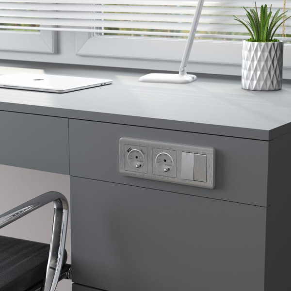 Выключатель  двухклавишный (cеребряный рифленый) W1120009