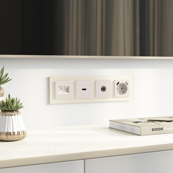 Накладка для двойной розетки Еthernet RJ-45 (перламутровый рифленый) W1191113