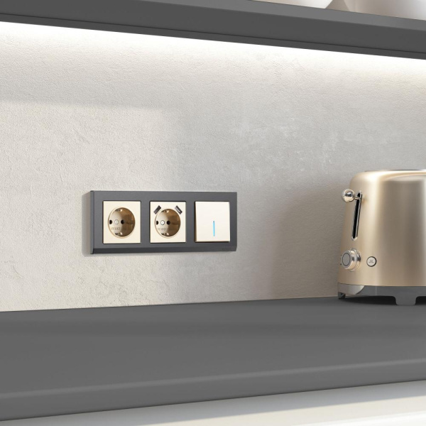 Выключатель одноклавишный с подсветкой (шампань) W1110111