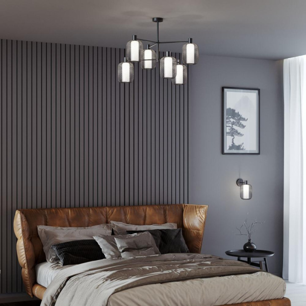 Потолочный светильник с металлическим абажуром и стеклянным плафоном 30191/6 черный