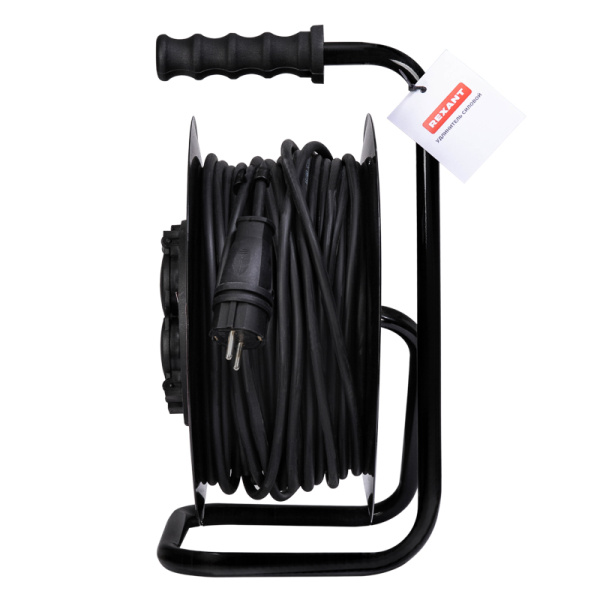 Удлинитель силовой КГ на катушке 4 гнезда, с/з, 30м, 3х2,5мм², IP44 с выключателем, c защитными крышками, металлическая катушка REXANT