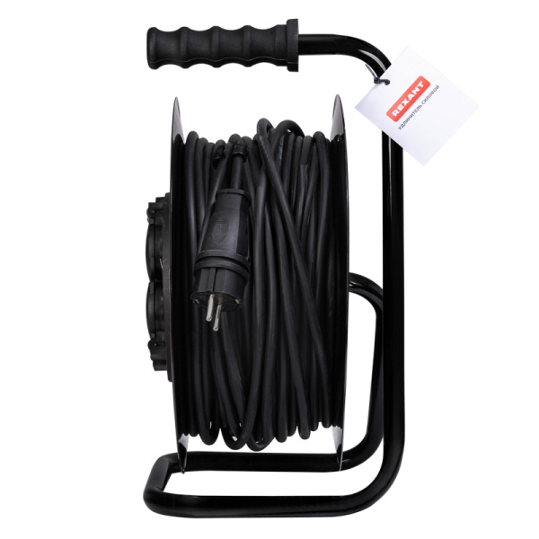 Удлинитель силовой КГ на катушке 4 гнезда, с/з, 40м, 3х2,5мм², IP44 с выключателем, c защитными крышками, металлическая катушка REXANT