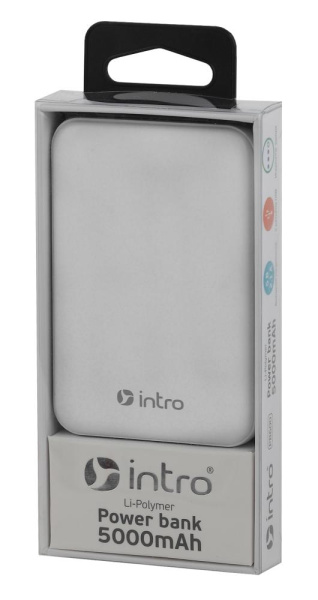 PB600 USB зарядки_25 Intro Power bank 5000 mAh белые (50/3000)
