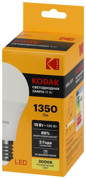 Лампочка светодиодная Kodak LED KODAK A60-15W-830-E27 E27 / Е27 15Вт груша теплый белый свет