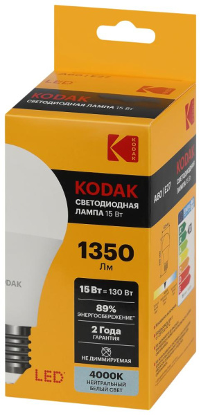 Лампочка светодиодная Kodak LED KODAK A60-15W-840-E27 E27 / Е27 15Вт груша нейтральный белый свет