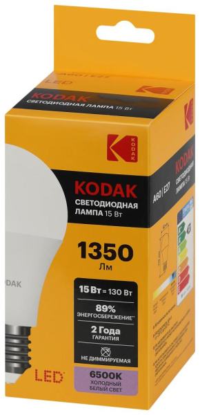 Лампочка светодиодная Kodak LED KODAK A60-15W-865-E27 E27 / Е27 15Вт груша холодный дневной свет