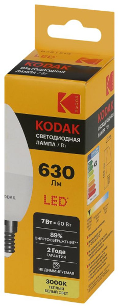 Лампочка светодиодная Kodak LED KODAK B35-7W-830-E14 E14 / Е14 7Вт свеча теплый белый свет