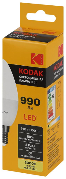 Лампочка светодиодная Kodak LED KODAK B35-11W-830-E14 E14 / Е14 11Вт свеча теплый белый свет