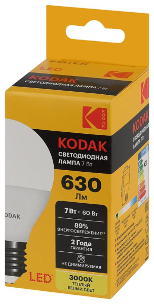 Лампочка светодиодная Kodak LED KODAK P45-7W-830-E27 E27 / Е27 7Вт шар теплый белый свет