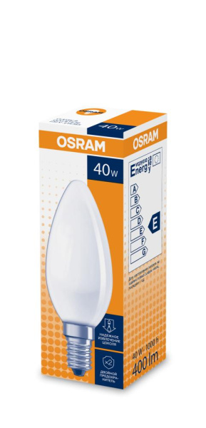 Лампочка Osram B35 40Вт Е14 / E14 230В свечка матовая
