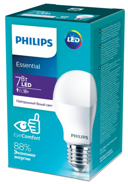 Лампочка светодиодная Philips ESS LEDBulb А55 7Вт 4000К Е27 / E27 груша матовая нейтральный белый свет