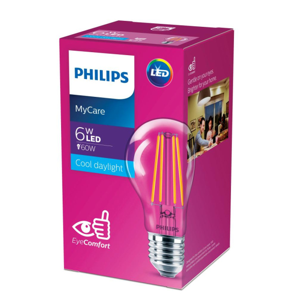 Лампочка светодиодная Philips LEDClassic A60 6Вт 6500К Е27 / E27 филаментная груша прозрачная холодный дневной свет