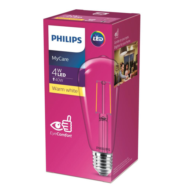 Лампочка светодиодная Philips LEDClassic ST64 4Вт 3000К Е27 / E27 филаментная груша прозрачная теплый белый свет
